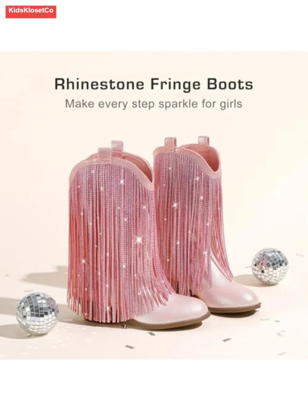 Rhinestone Fringe Cowgirl Boots for Girls Mid Calf Pointed Toe Cowboy Boots
